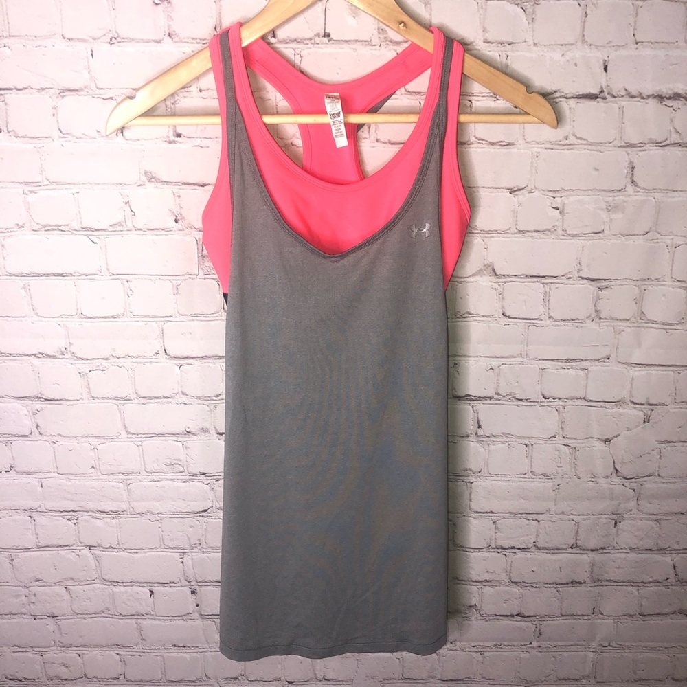 Under Armour Pink and Gray Built In Bra Tank - Picture 2 of 7